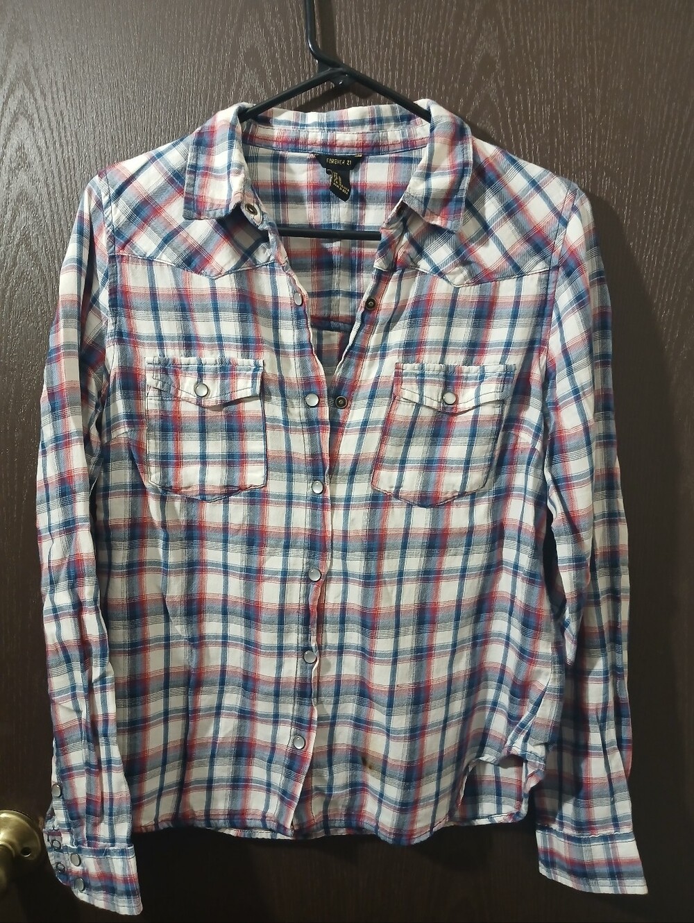 Forever 21 Men's Plaid Button-Down Shirt - Red, Blue & White